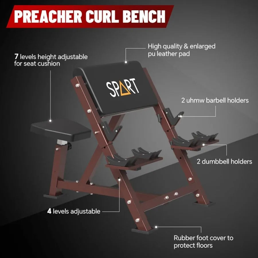 Preacher Curl Bench with EZ Curl Bar